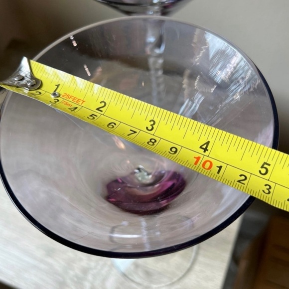 Pair/2 Romanian Blown Glass Amethyst Bowl Barley Twist Stem Tall Martini Glasses - Picture 9 of 12